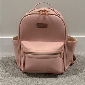 Itzy Ritzy Blush Cream Mini Backpack with Gold Plaque